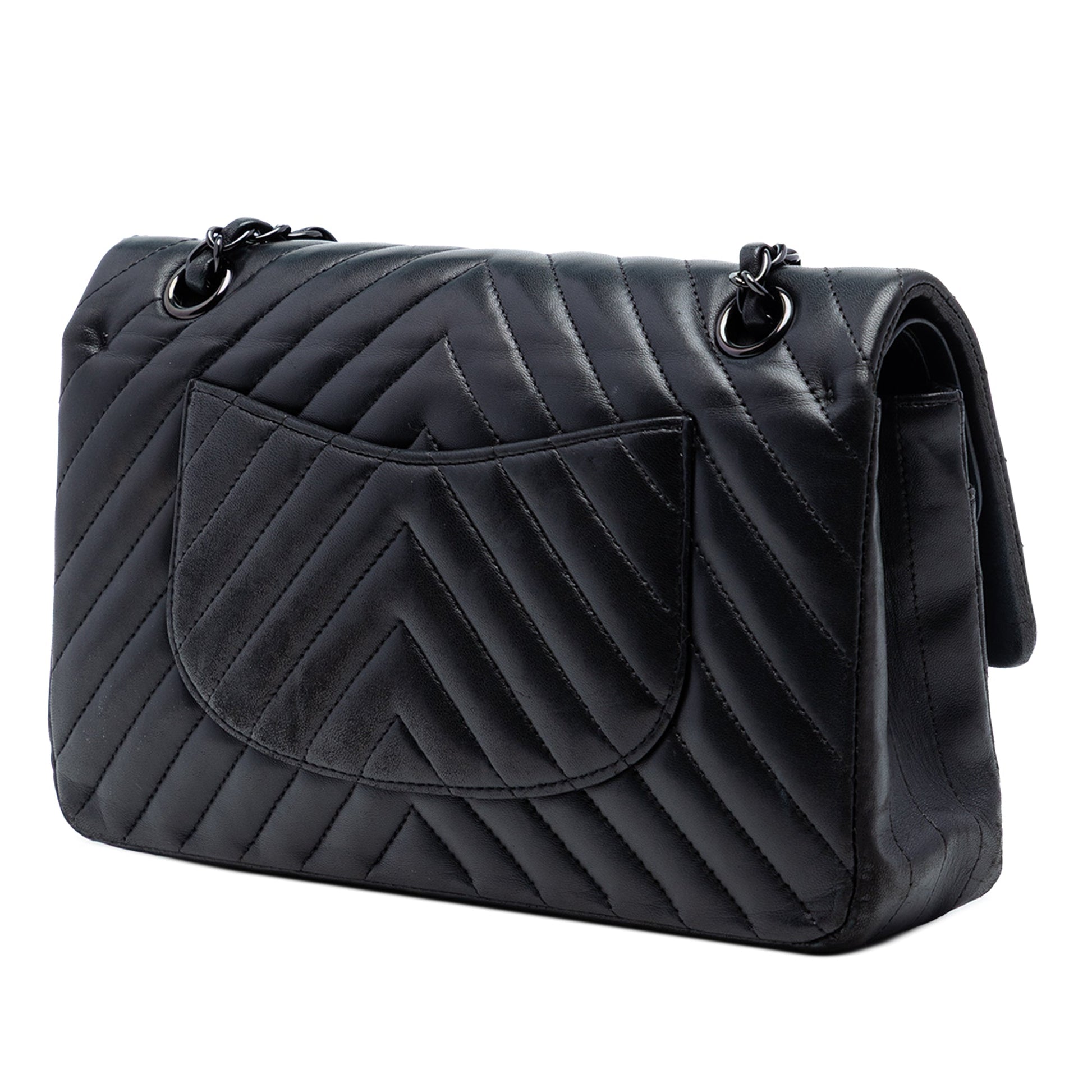 Chanel Medium Classic Chevron Lambskin So Black Double Flap