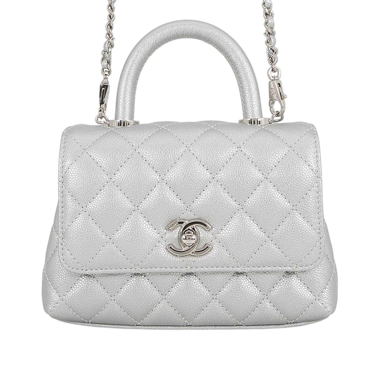 Chanel Extra Mini Metallic Quilted Caviar Coco Top Handle Bag