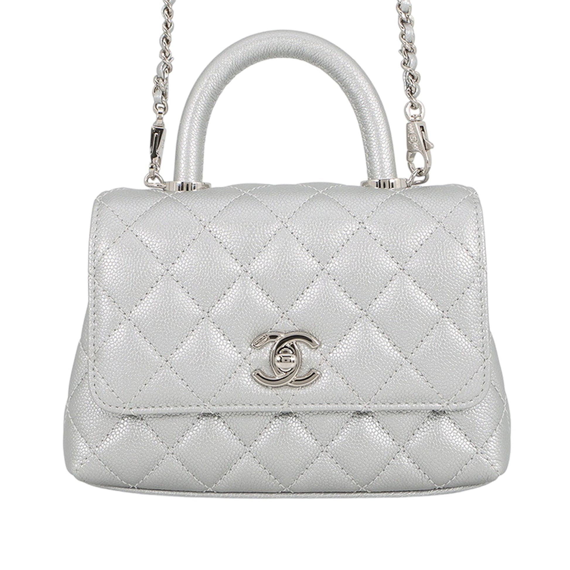 Chanel Extra Mini Metallic Quilted Caviar Coco Top Handle Bag