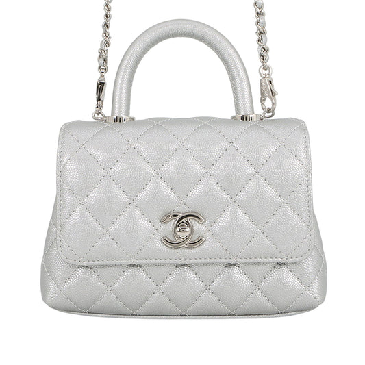 Chanel Extra Mini Metallic Quilted Caviar Coco Top Handle Bag