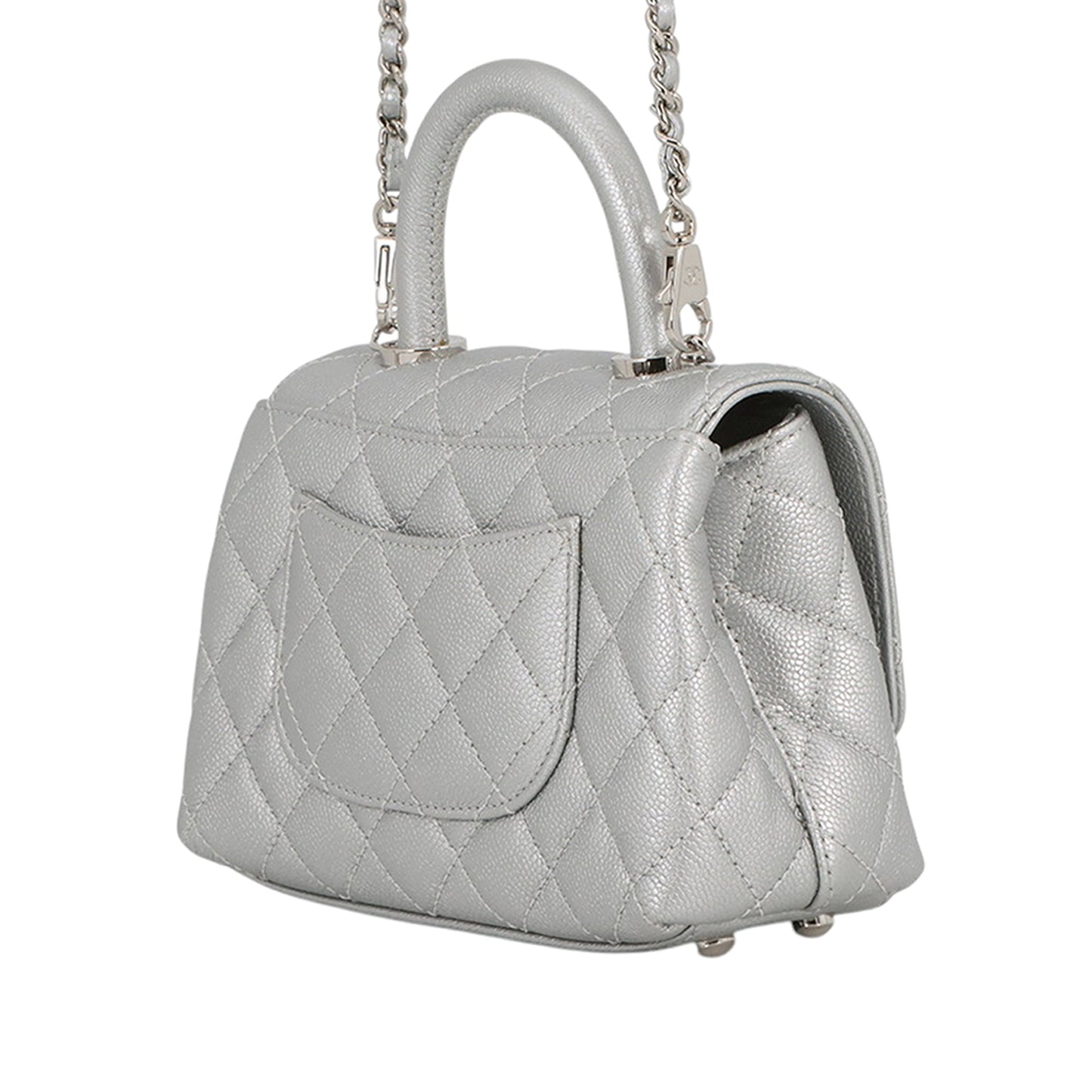 Chanel Extra Mini Metallic Quilted Caviar Coco Top Handle Bag