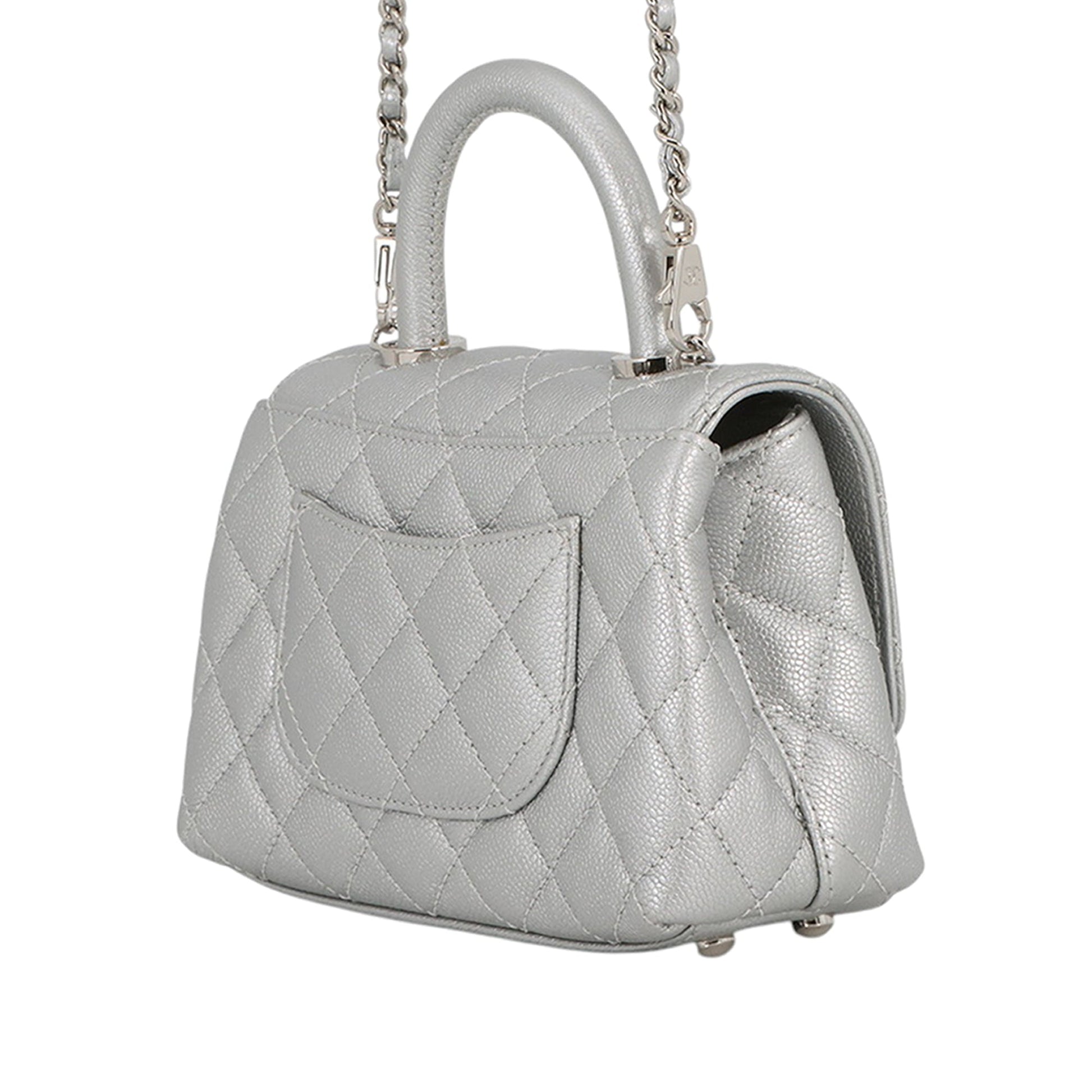 Chanel Extra Mini Metallic Quilted Caviar Coco Top Handle Bag