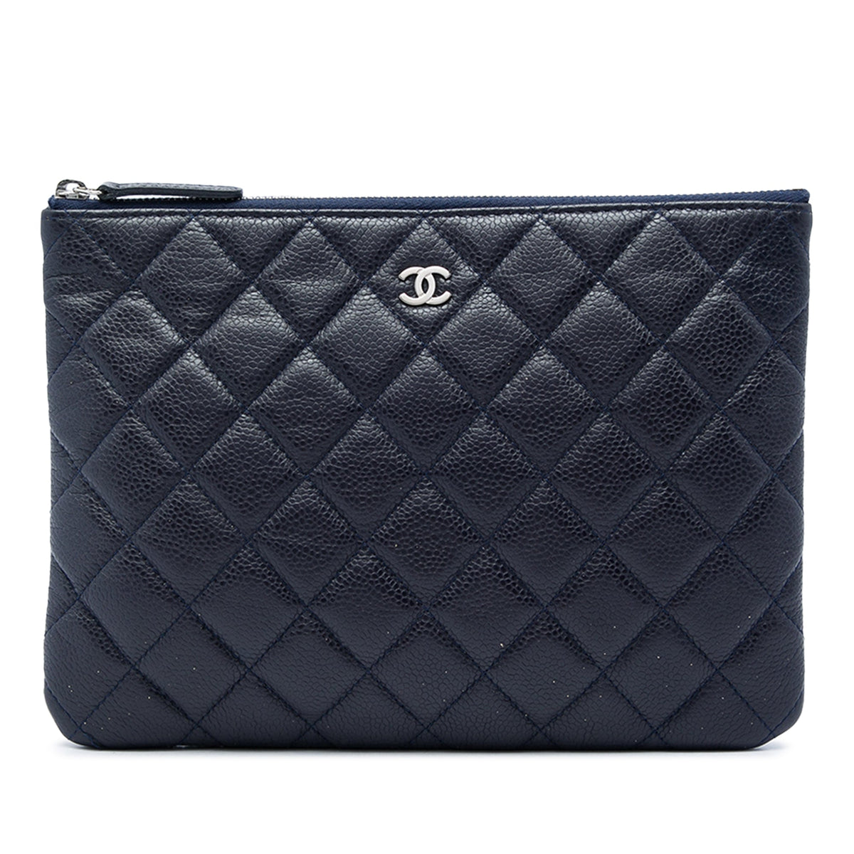 Chanel Small Quilted Caviar O Case Clutch — Blue