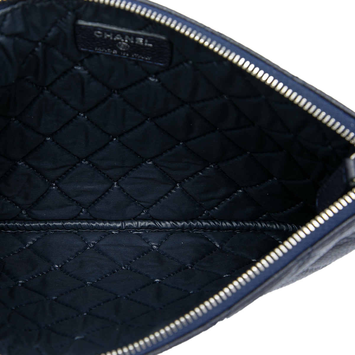 Chanel Small Quilted Caviar O Case Clutch — Blue