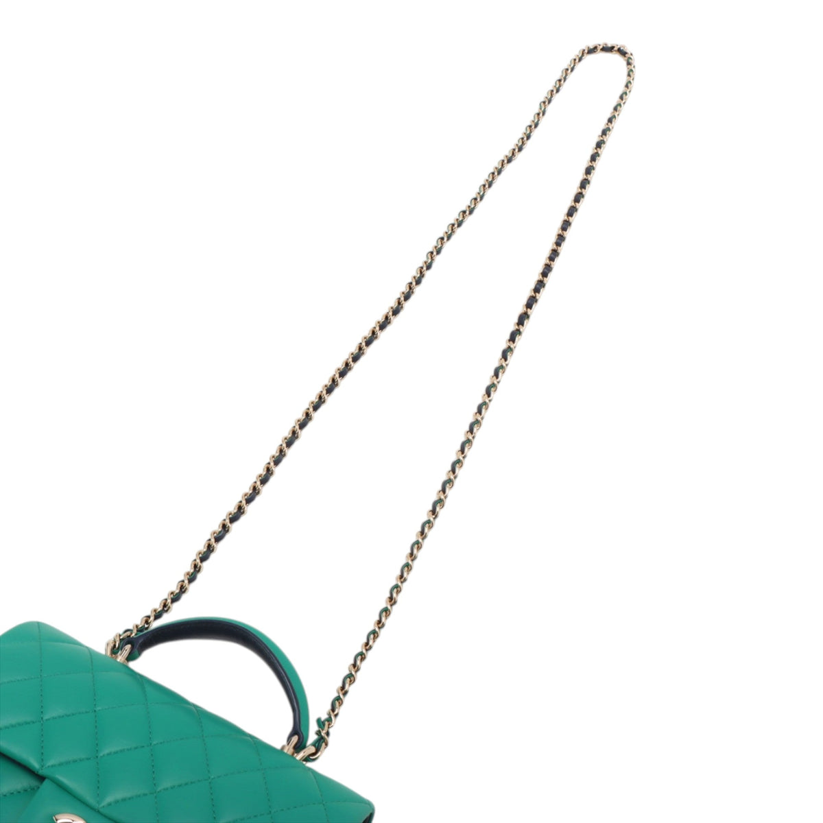 Chanel Mini Rectangular Lambskin Top Handle Single Flap — Green