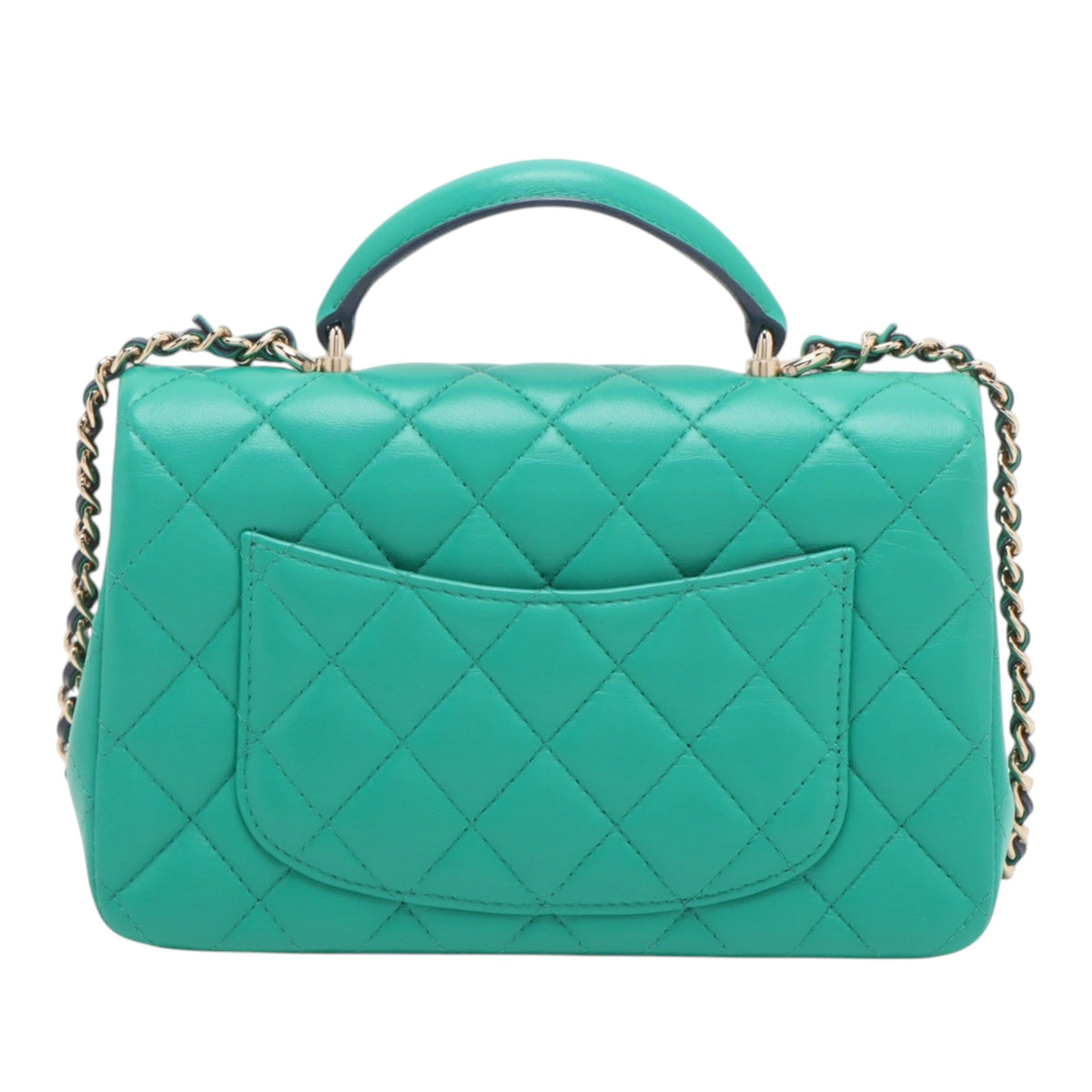 Chanel Mini Rectangular Lambskin Top Handle Single Flap — Green