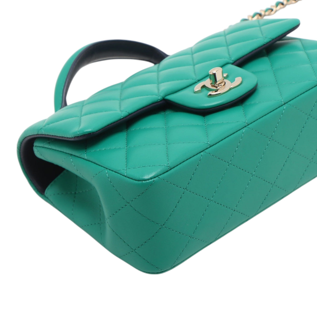 Chanel Mini Rectangular Lambskin Top Handle Single Flap — Green