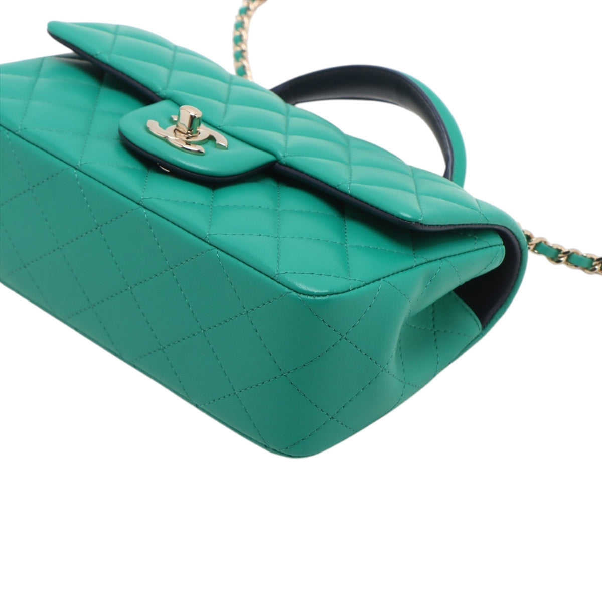 Chanel Mini Rectangular Lambskin Top Handle Single Flap — Green