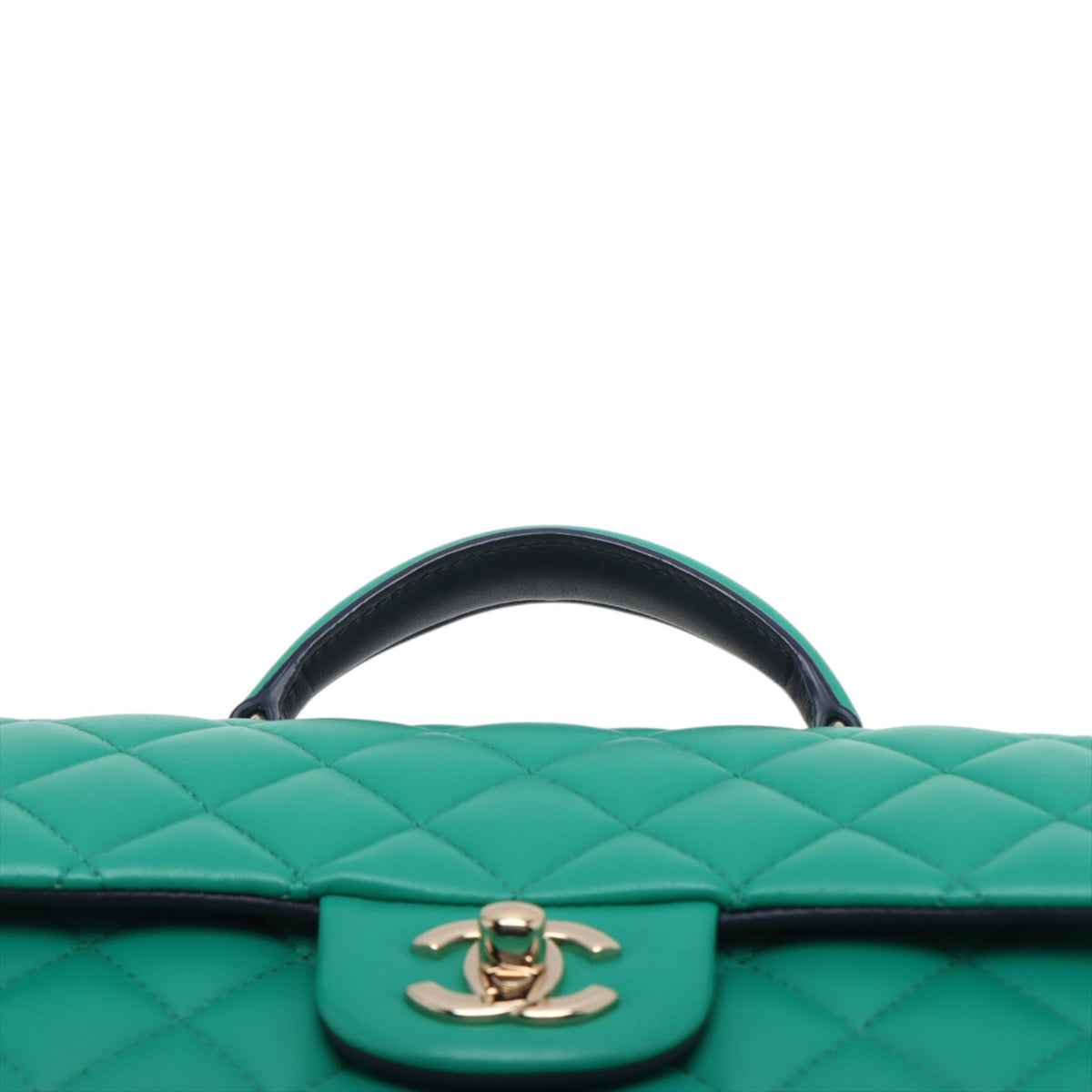 Chanel Mini Rectangular Lambskin Top Handle Single Flap — Green