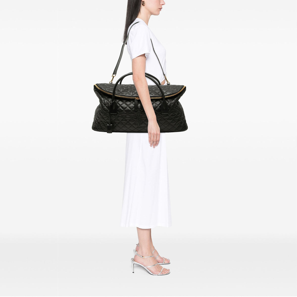 Saint Laurent Quilted Calfskin Monogram ES Giant Travel Bag — Black