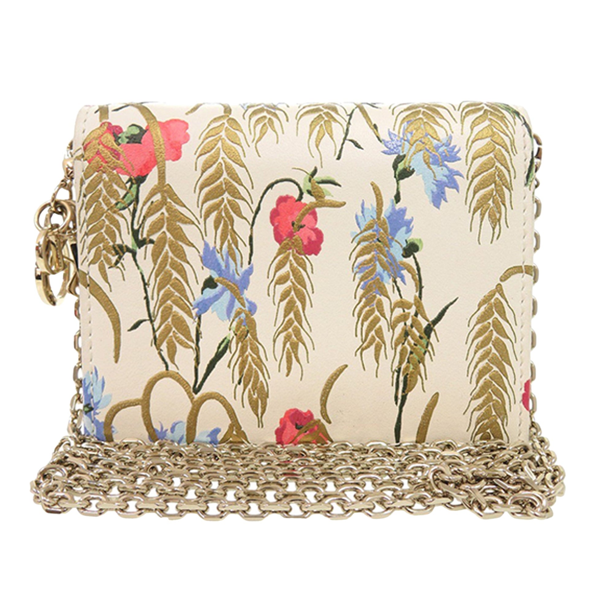 Dior Calfskin Hibiscus Card Holder with Chain