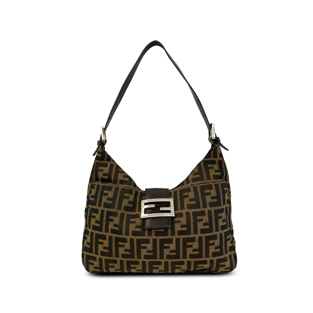 Fendi Zucchino Canvas Shoulder Bag — Brown