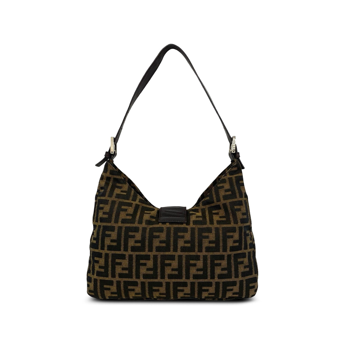 Fendi Zucchino Canvas Shoulder Bag — Brown