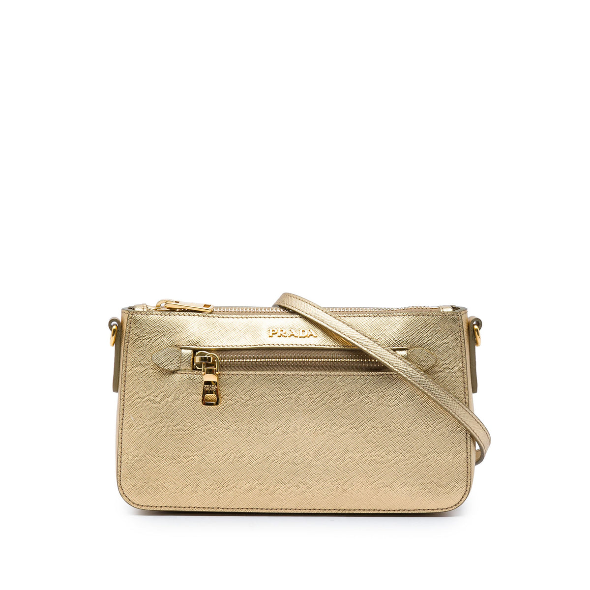 Prada Saffiano Lux Front Pocket Crossbody — Gold