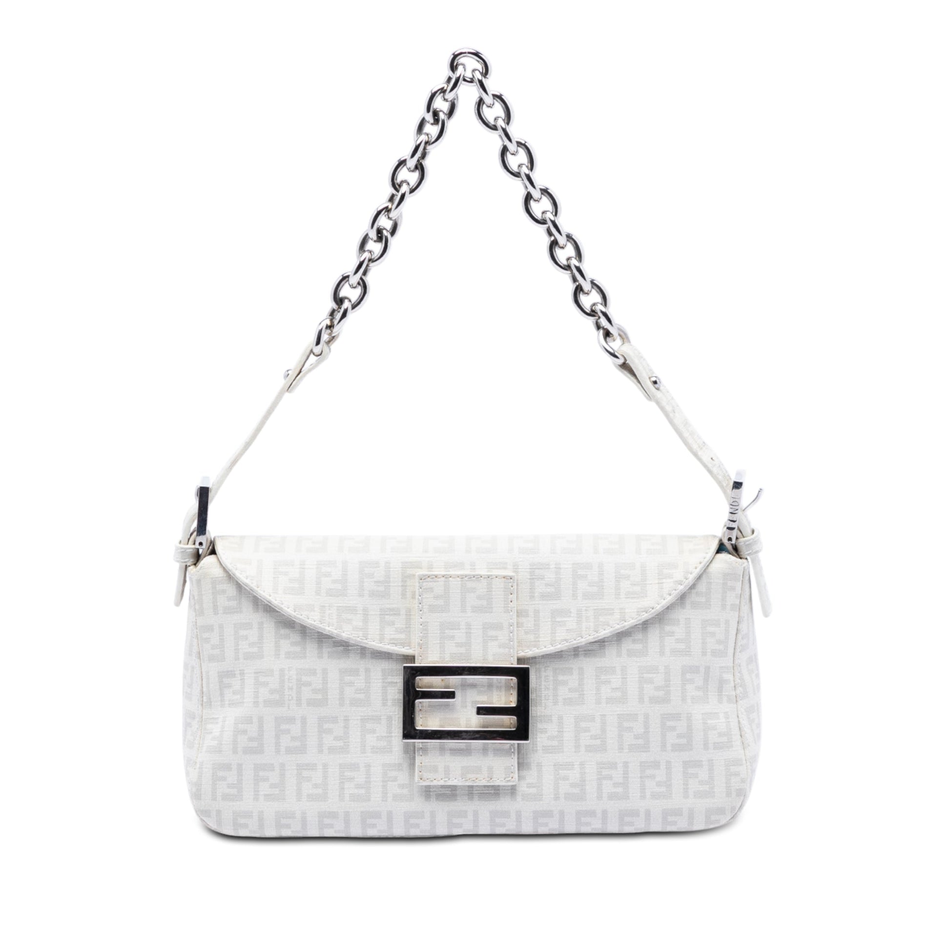 Fendi Zucchino Spalmati Double Flap Chain Shoulder Bag