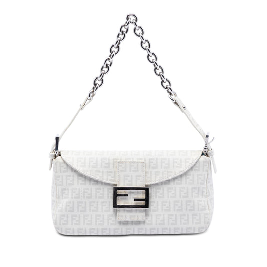 Fendi Zucchino Spalmati Double Flap Chain Shoulder Bag