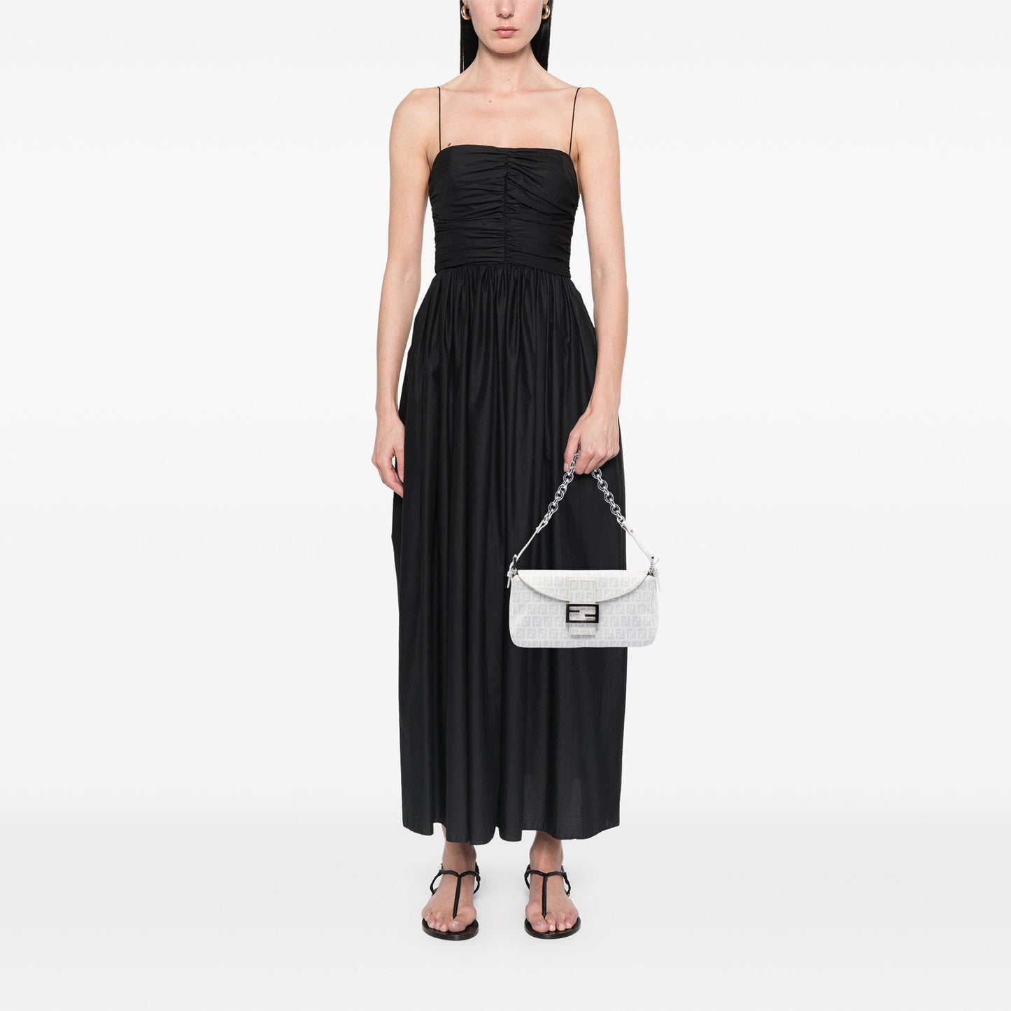 Fendi Zucchino Spalmati Double Flap Chain Shoulder Bag