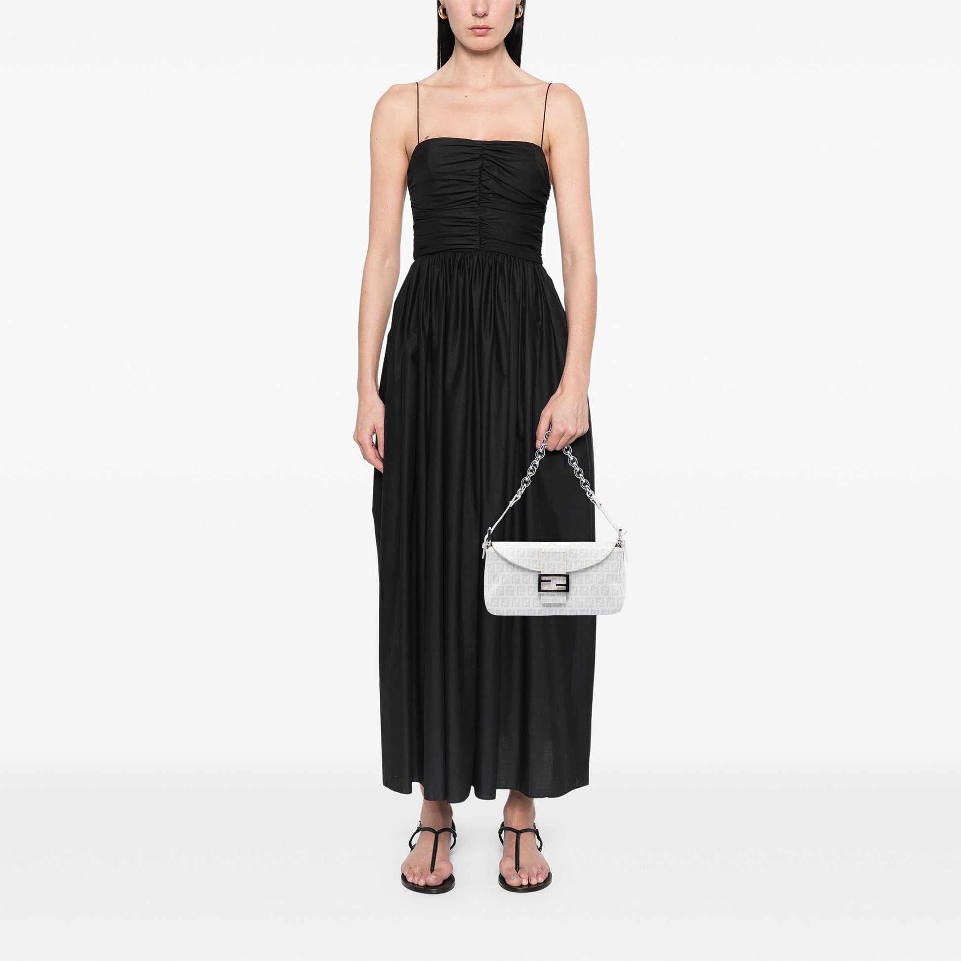 Fendi Zucchino Spalmati Double Flap Chain Shoulder Bag