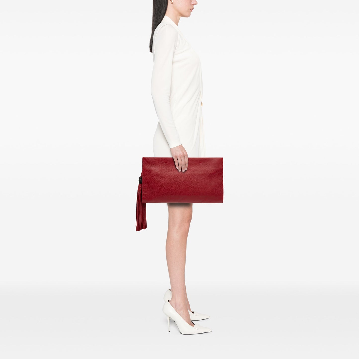 Gucci Leather Bamboo Tassel Clutch