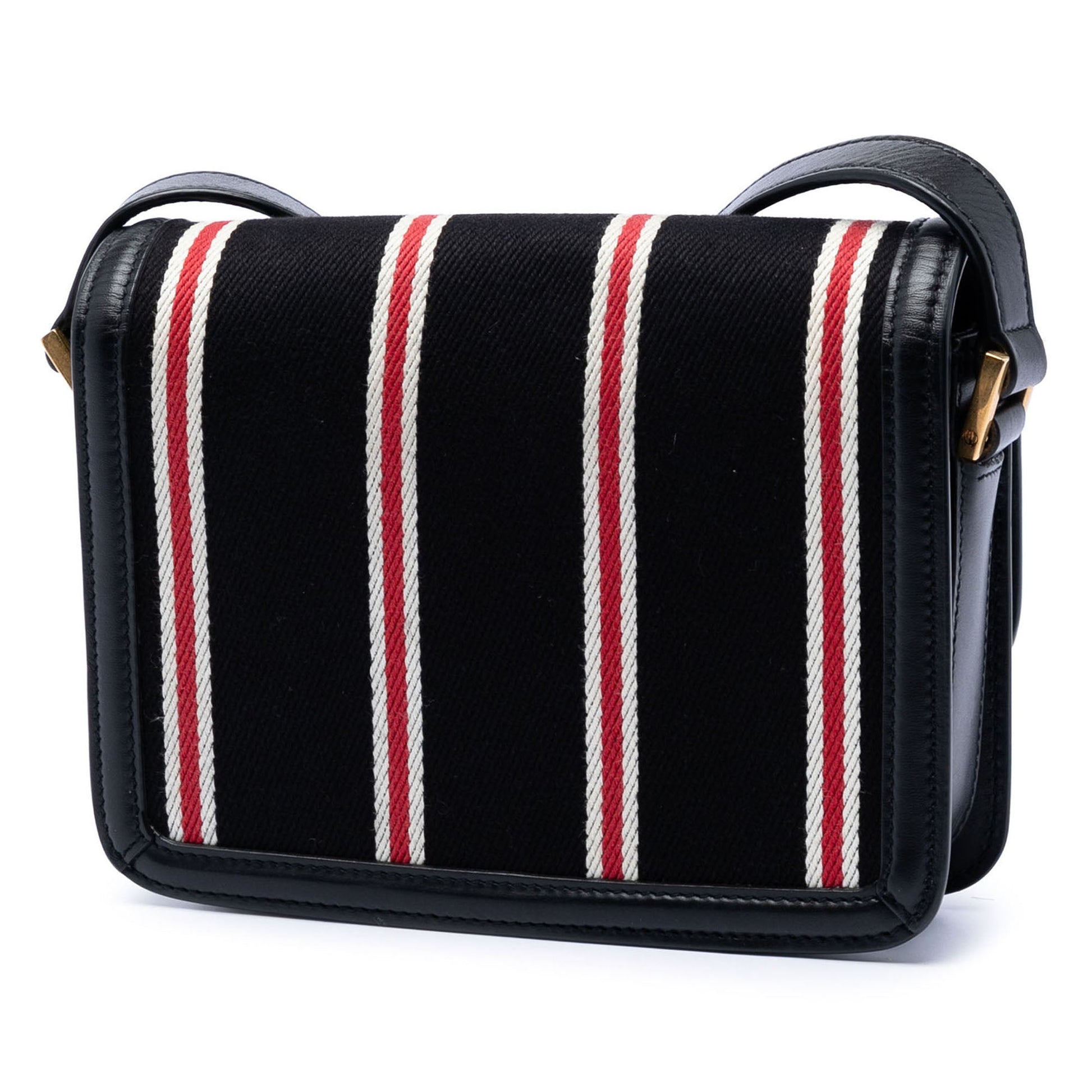 Saint Laurent Small Canvas Striped Solferino Satchel In Box