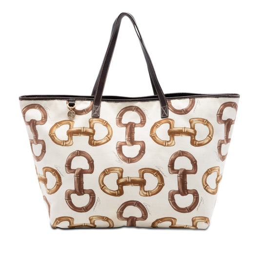 Gucci Printed Canvas Bamboo Horsebit Tote