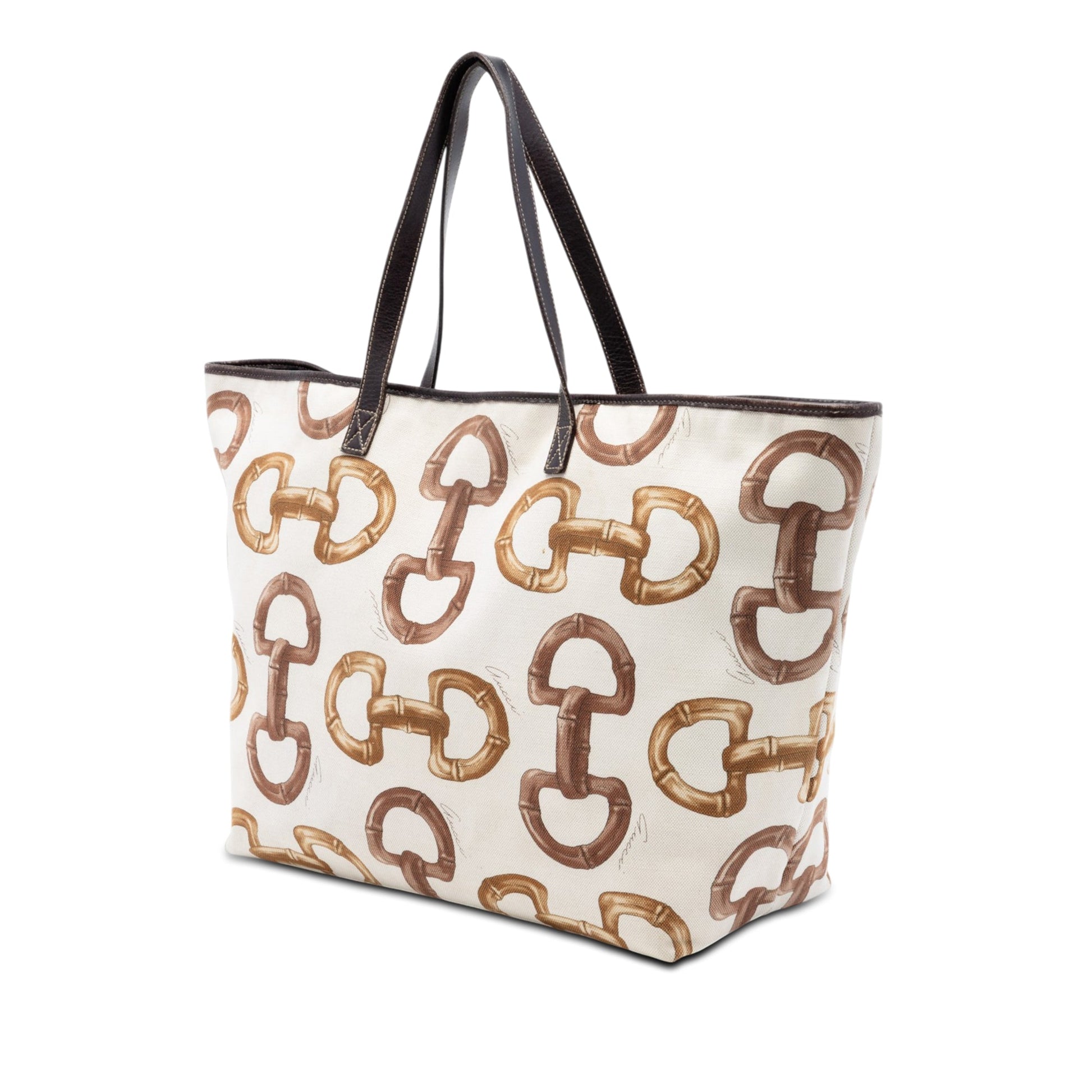 Gucci Printed Canvas Bamboo Horsebit Tote