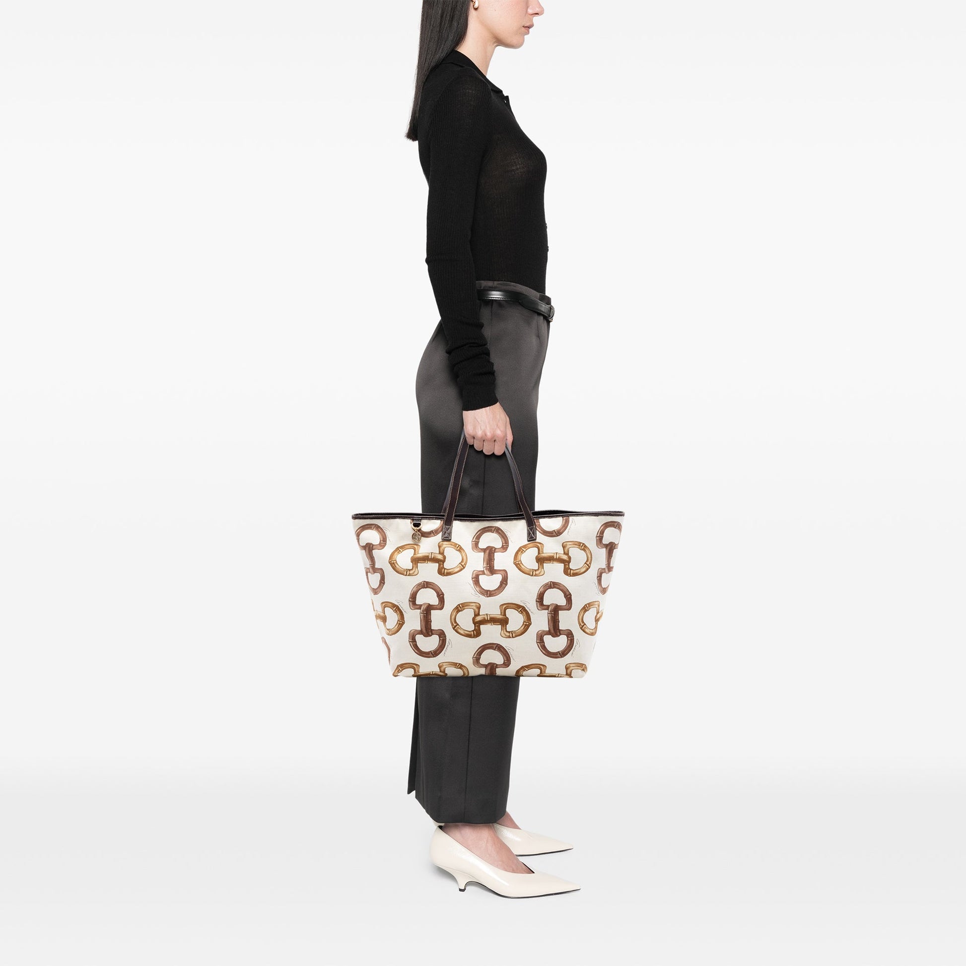 Gucci Printed Canvas Bamboo Horsebit Tote