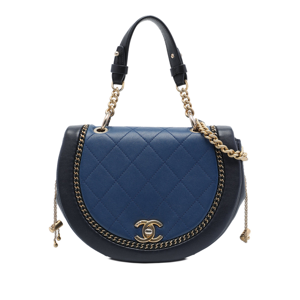 Chanel Small Quilted Lambskin Chain Detail Saddle Bag
