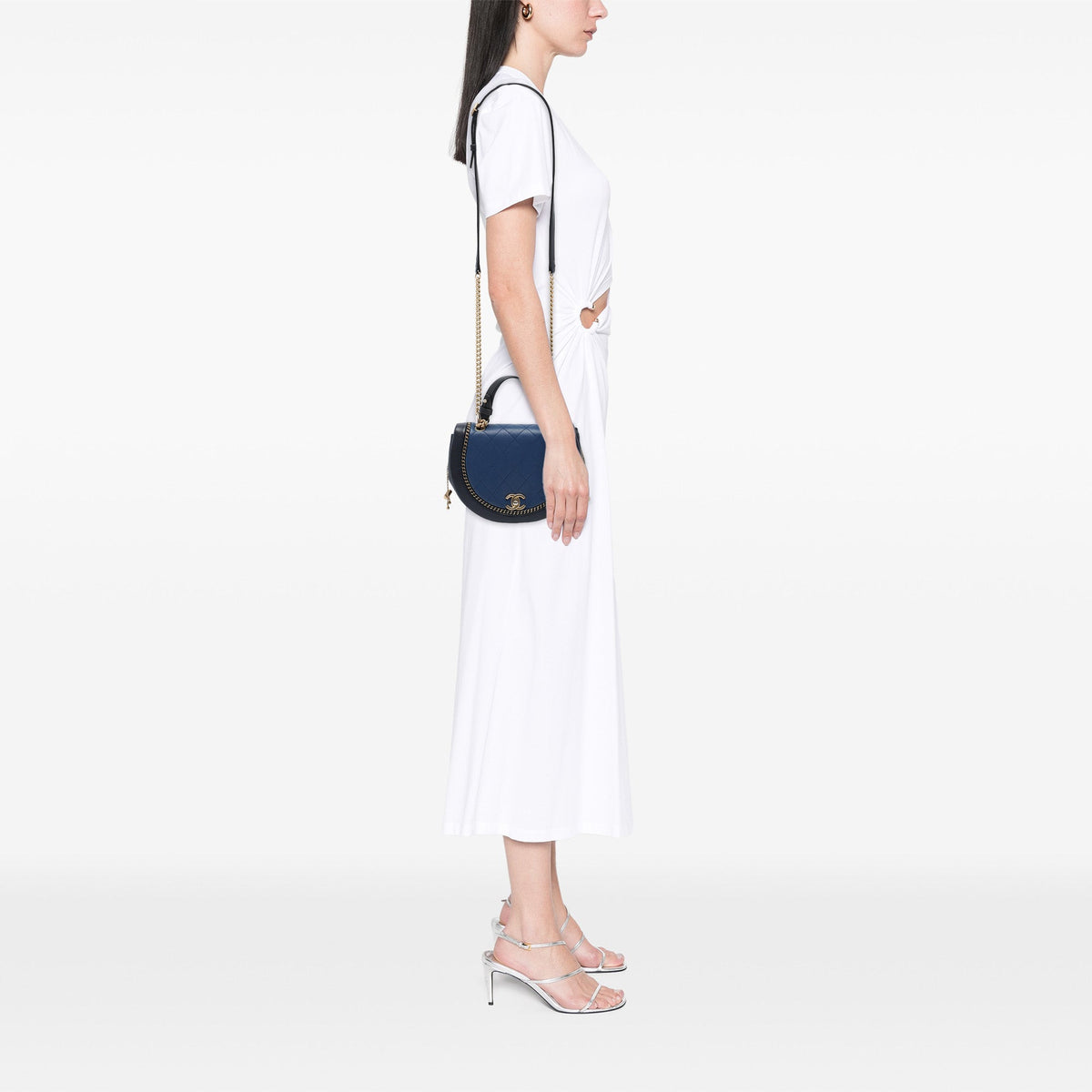 Chanel Small Quilted Lambskin Chain Detail Saddle Bag