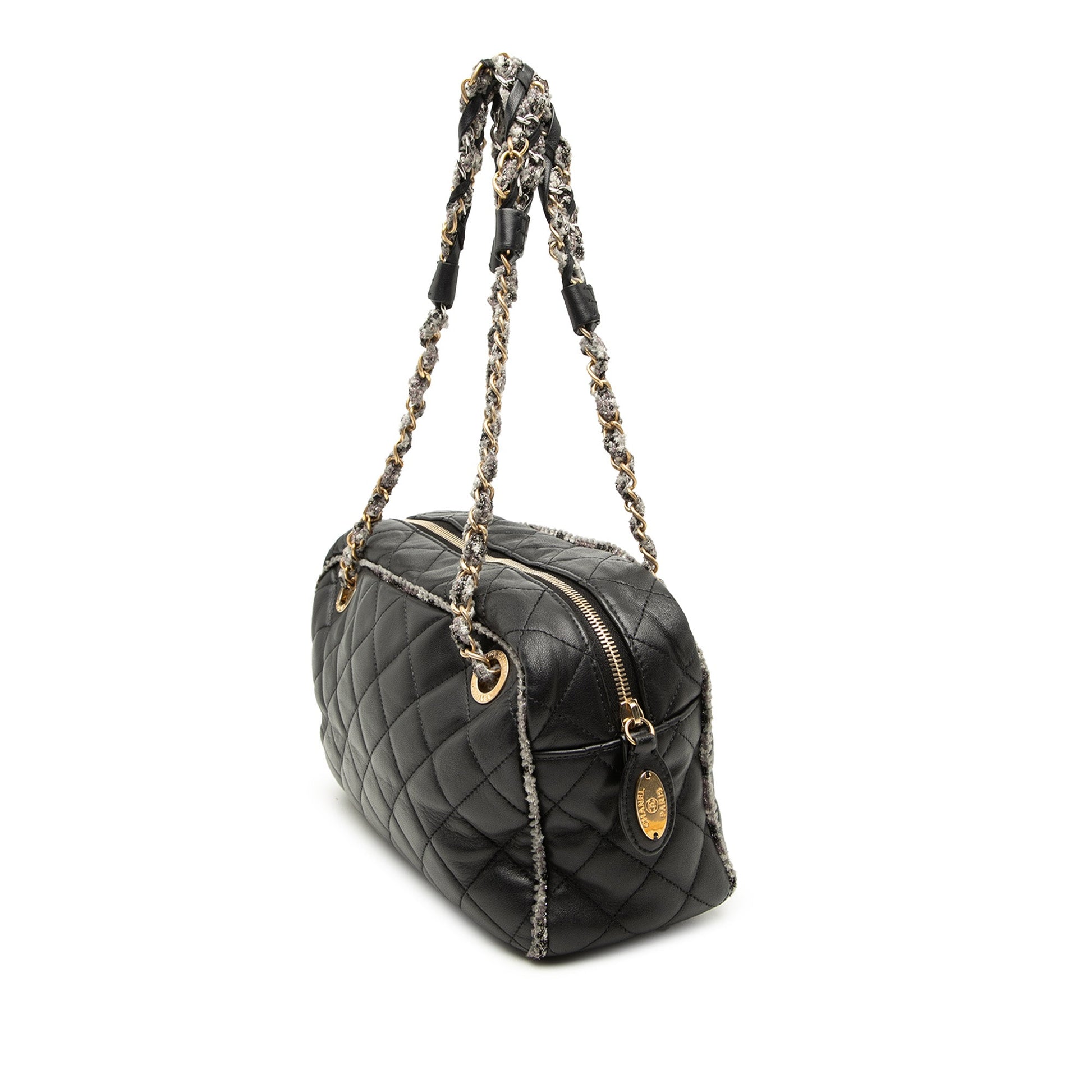 Chanel CC Quilted Lambskin Tweedy Bowler Bag