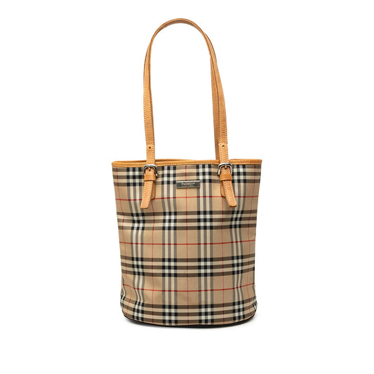 Burberry House Check Canvas Bucket Bag — Beige