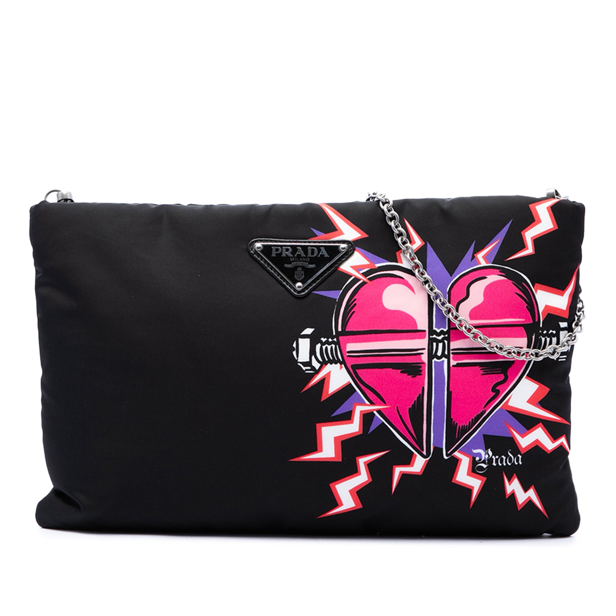Prada Universal Studios Tessuto Frankenstein Heart Chain Crossbody — Black