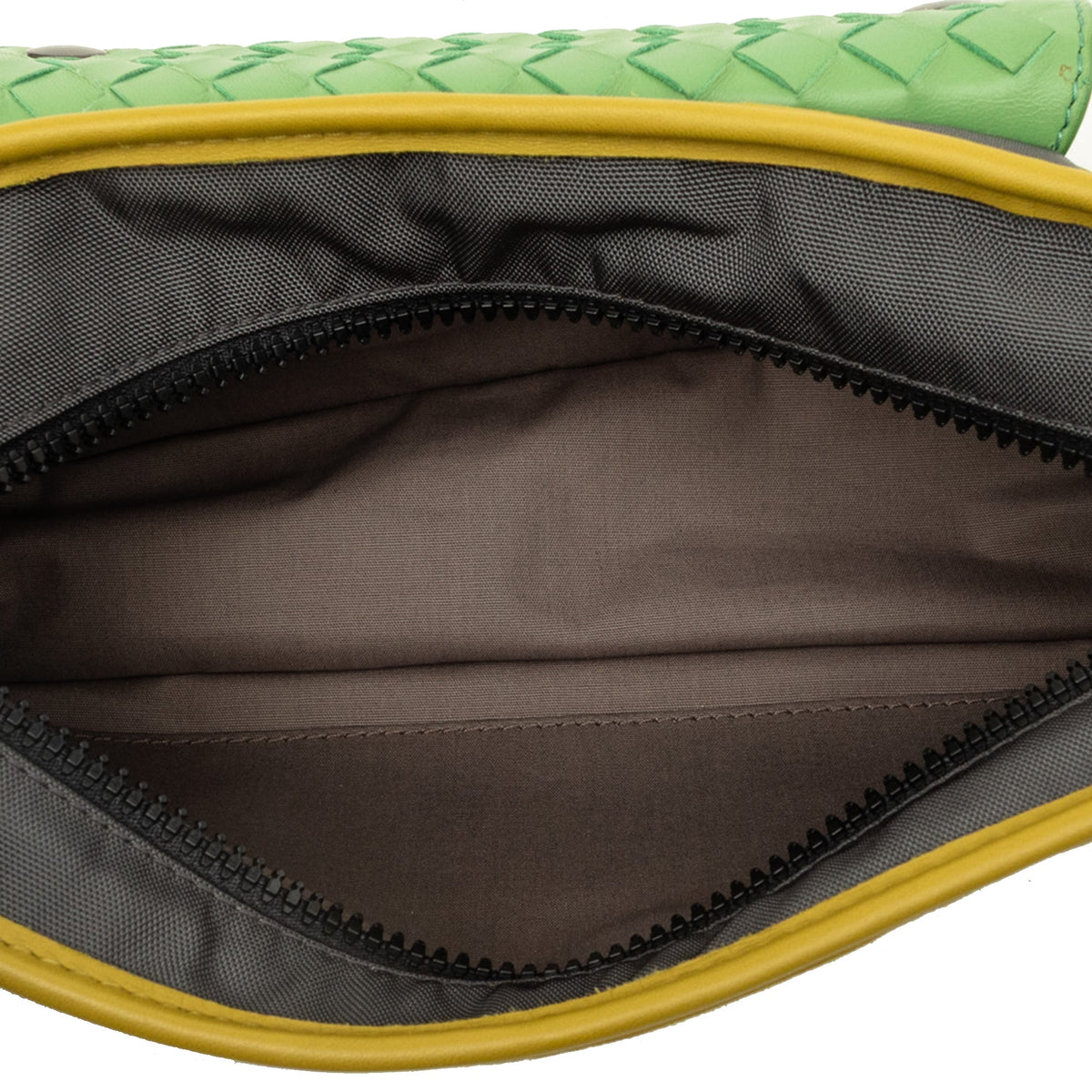 Bottega Veneta Nappa Intrecciato Trimmed Nylon Rudder Belt Bag — Gray