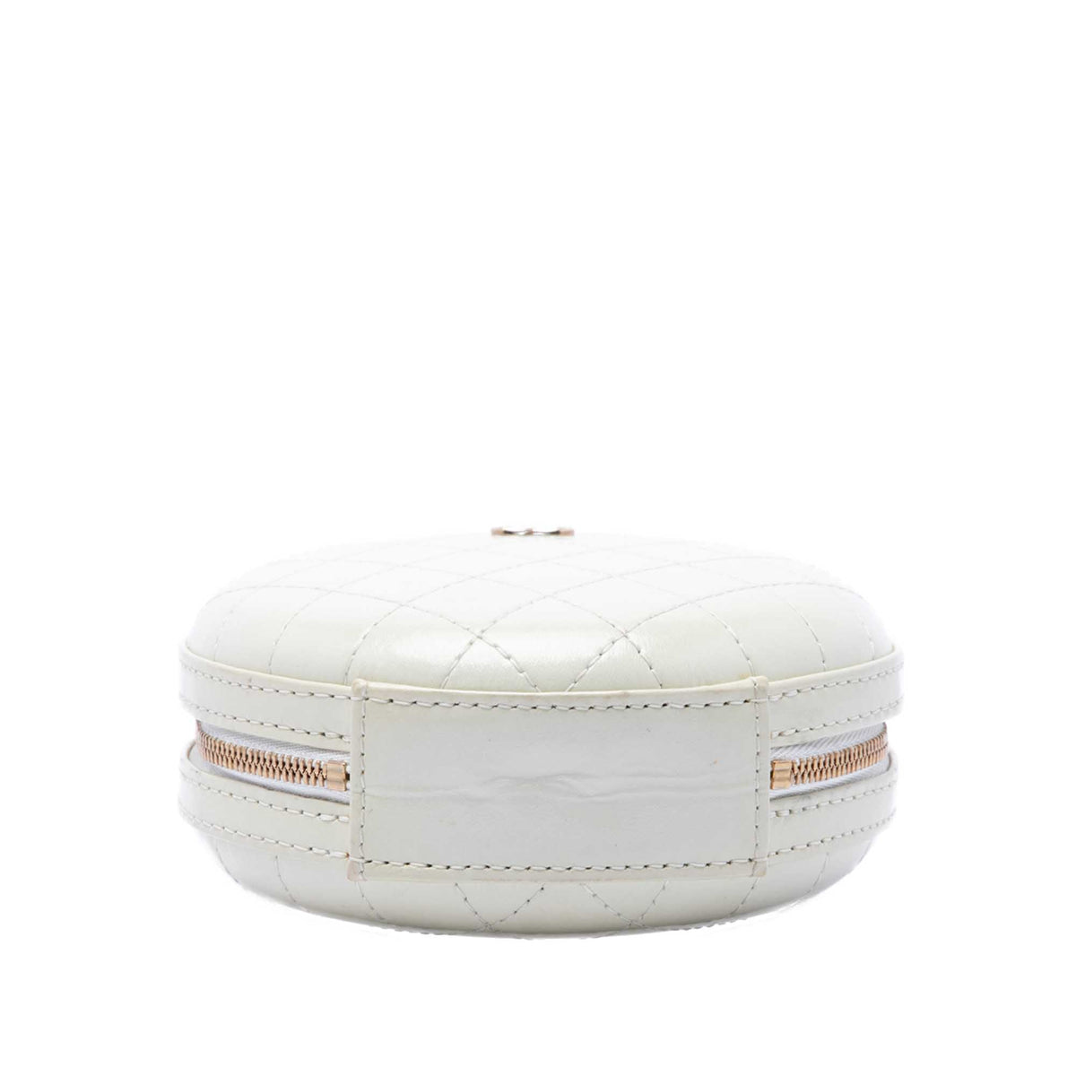 Chanel CC Quilted Lambskin Round Clutch with Chain — White