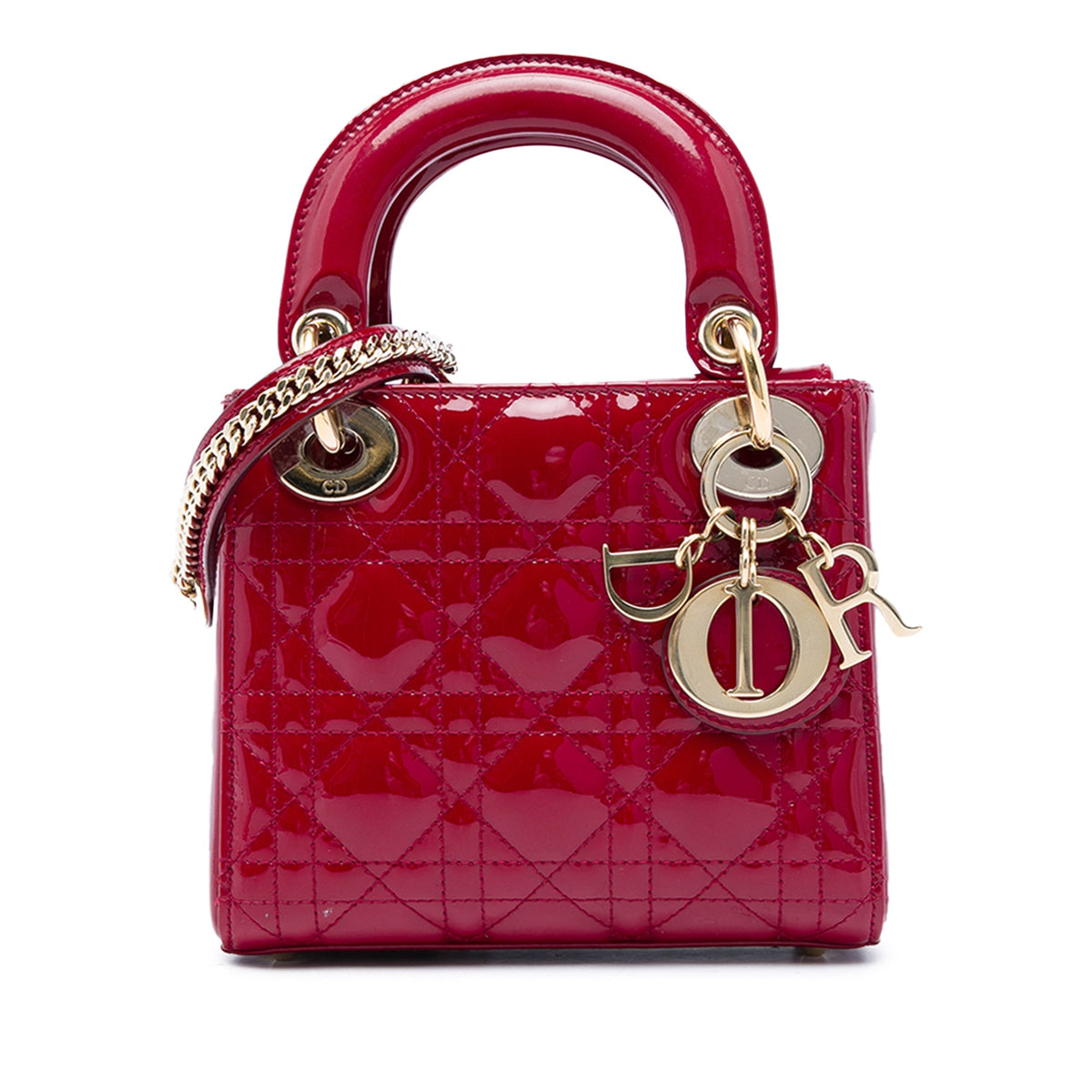 Dior Mini Patent Cannage Lady Dior — Red