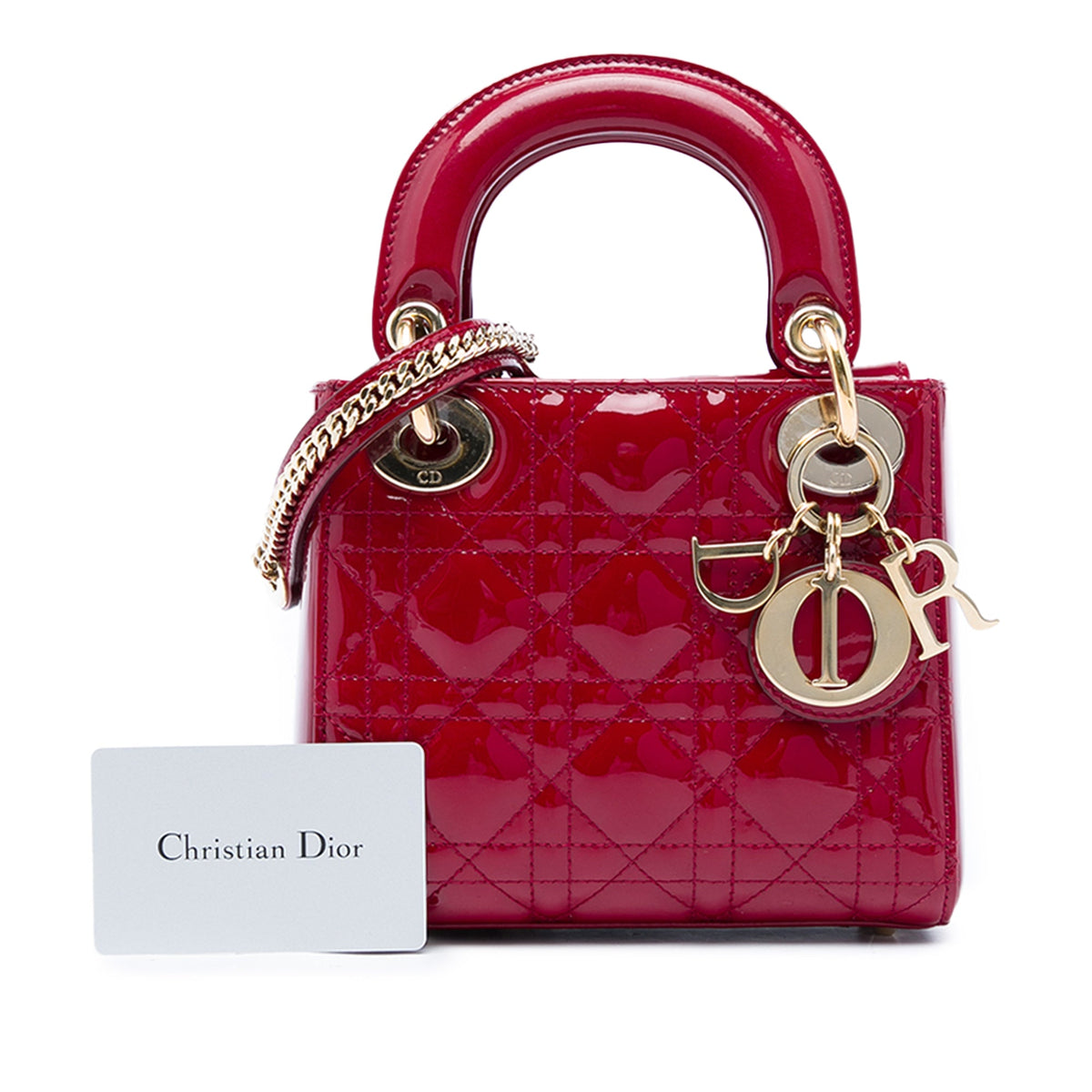 Dior Mini Patent Cannage Lady Dior — Red