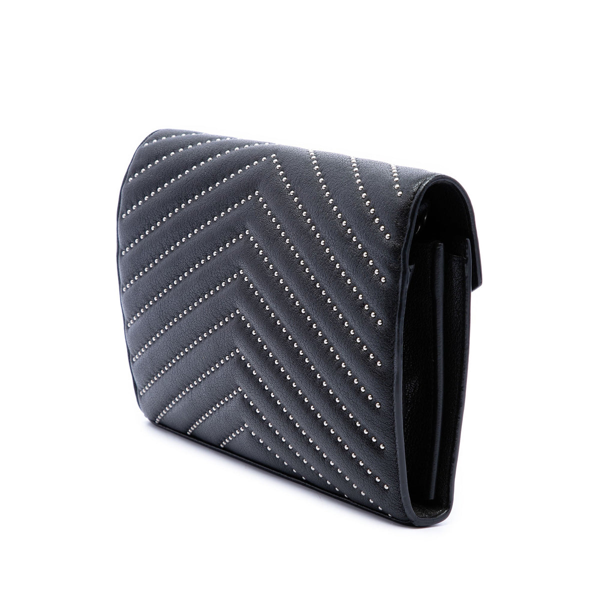 Saint Laurent Chevron Studded Sheepskin Monogram Envelope Chain Wallet
