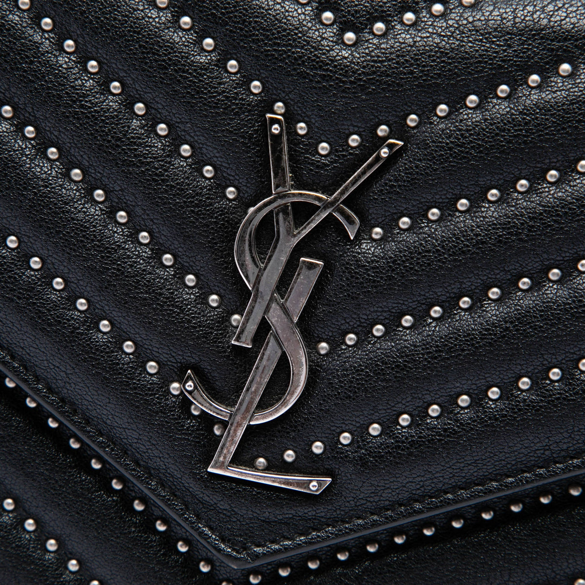 Saint Laurent Chevron Studded Sheepskin Monogram Envelope Chain Wallet