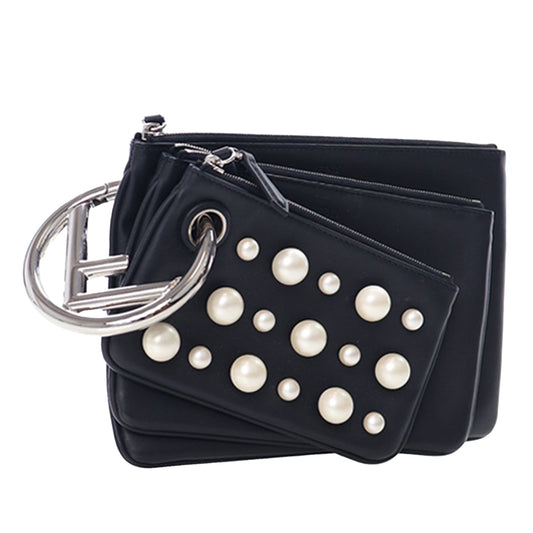 Fendi Leather Pearl Studded Triplette Clutch