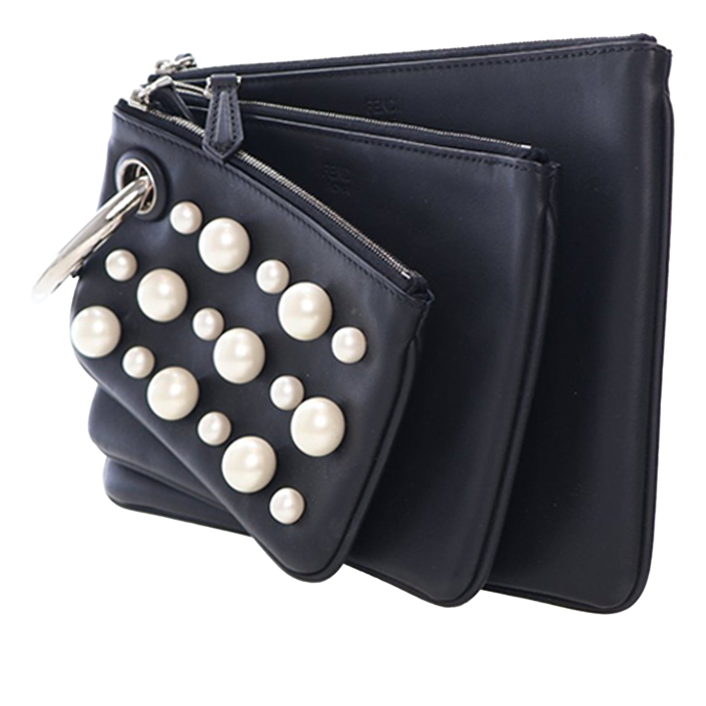 Fendi Leather Pearl Studded Triplette Clutch