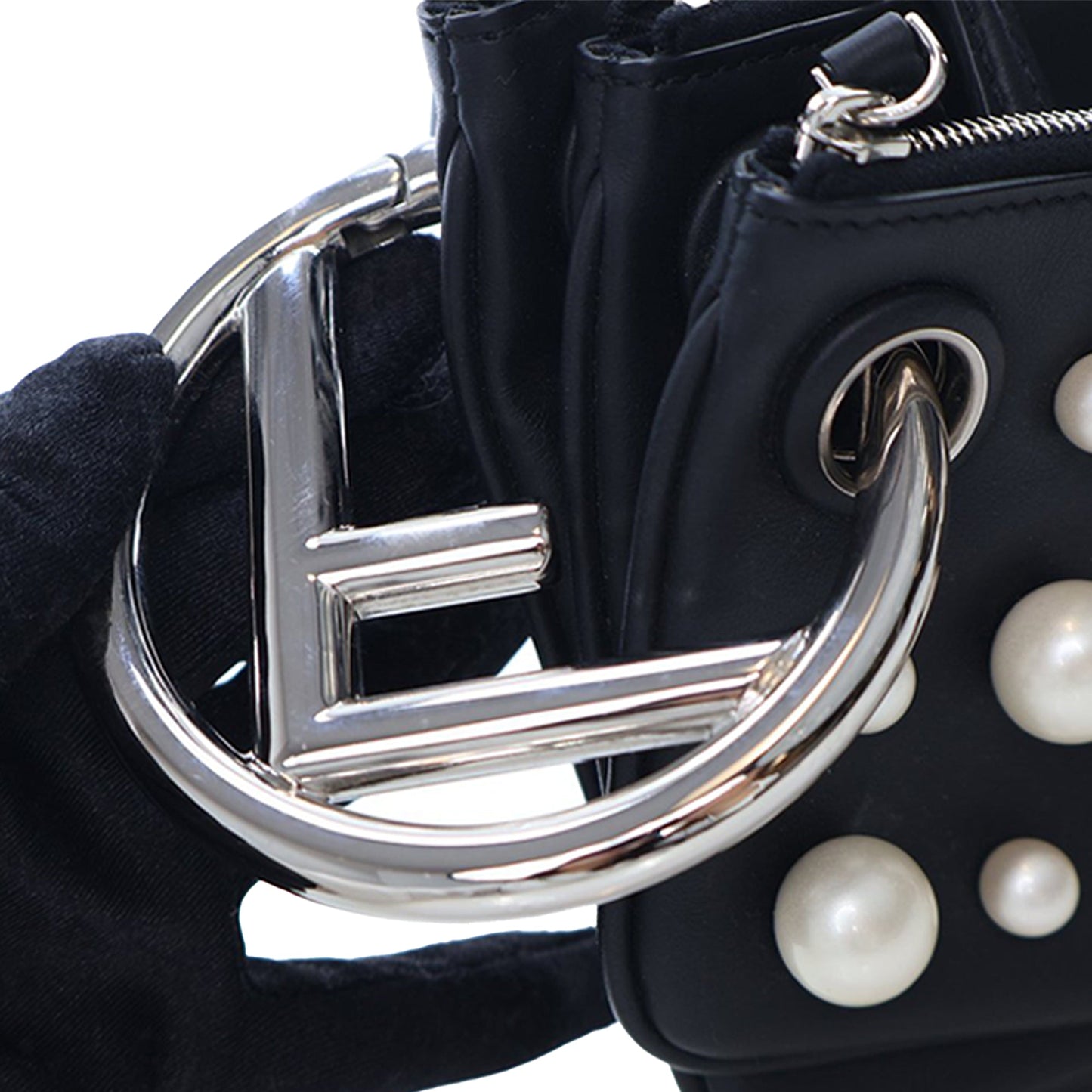Fendi Leather Pearl Studded Triplette Clutch