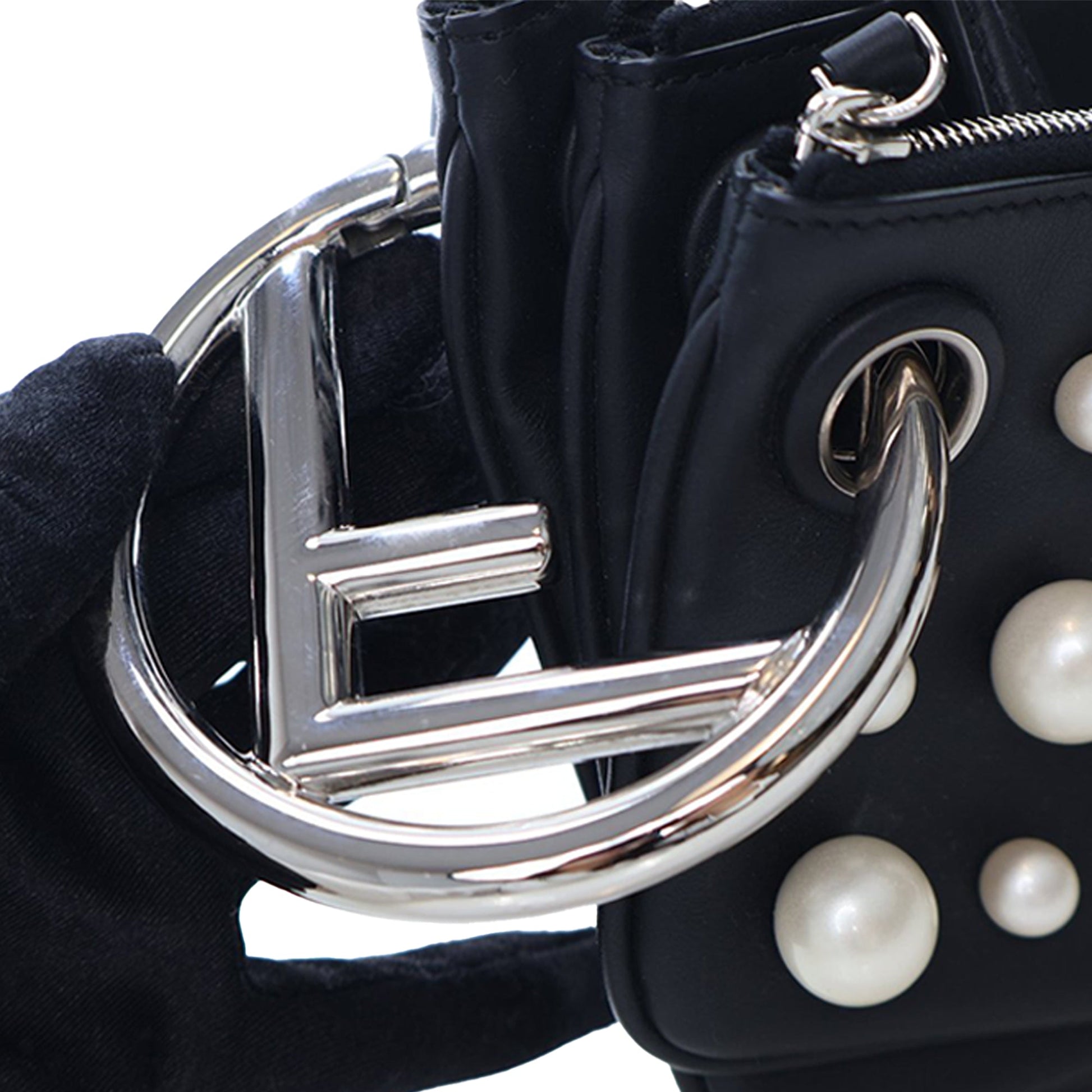 Fendi Leather Pearl Studded Triplette Clutch