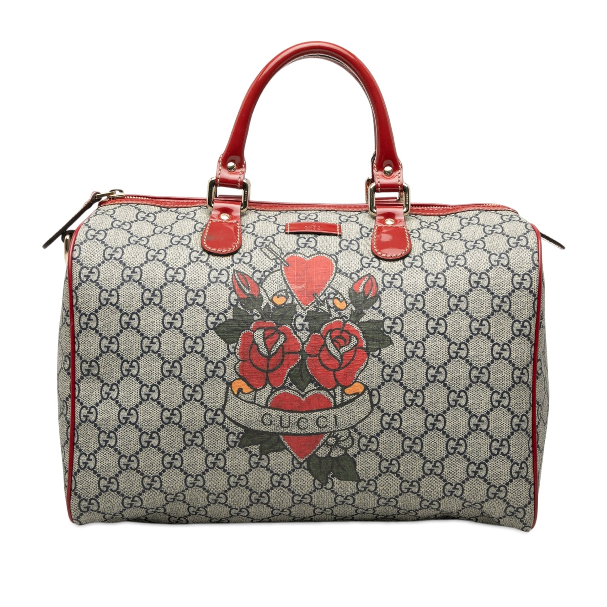 Gucci Medium GG Supreme Joy Tattoo Heart Boston Bag