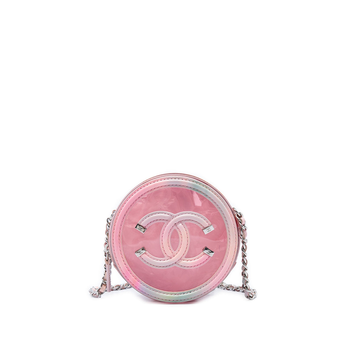 Chanel PVC and Lambskin CC Filigree Round Clutch with Chain