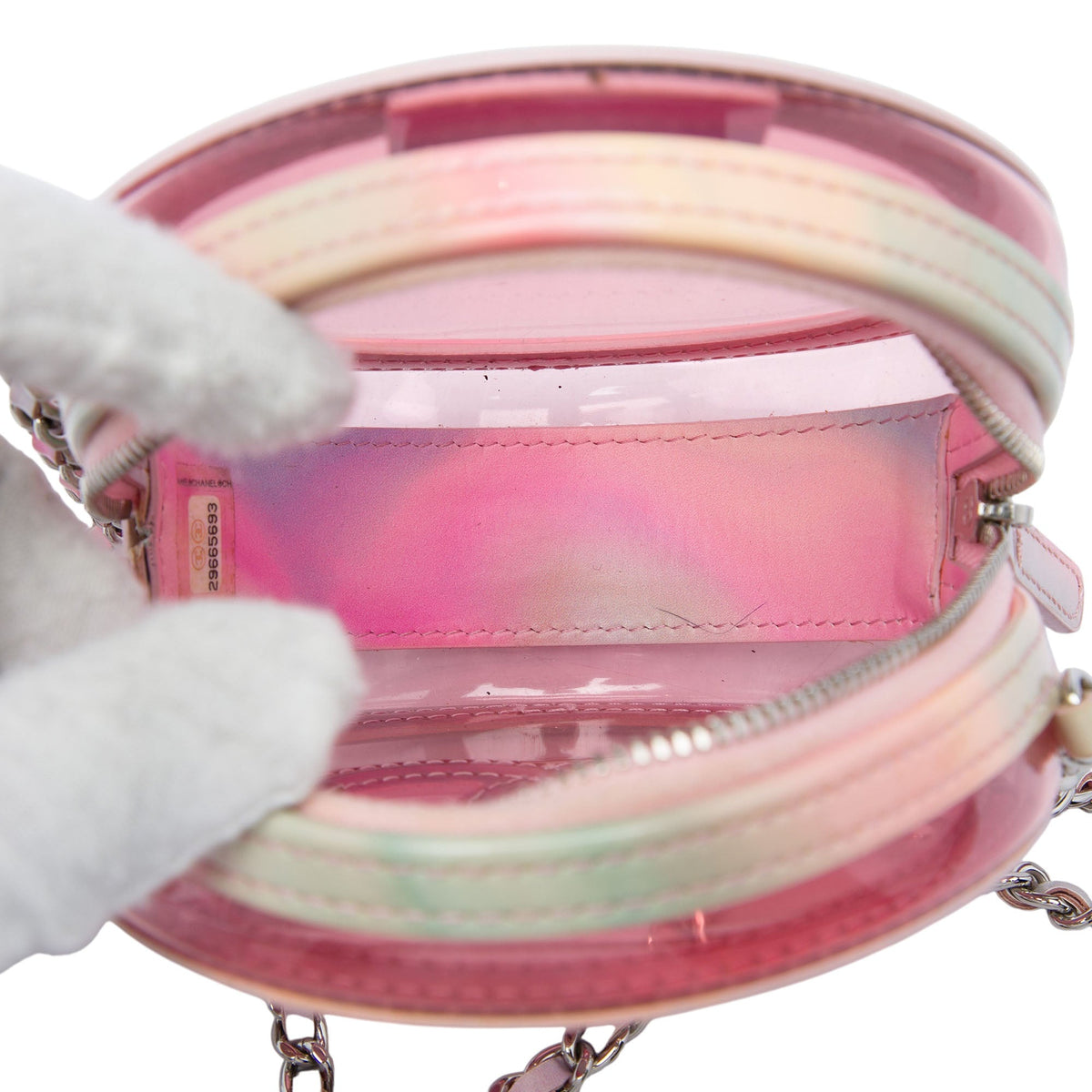 Chanel PVC and Lambskin CC Filigree Round Clutch with Chain