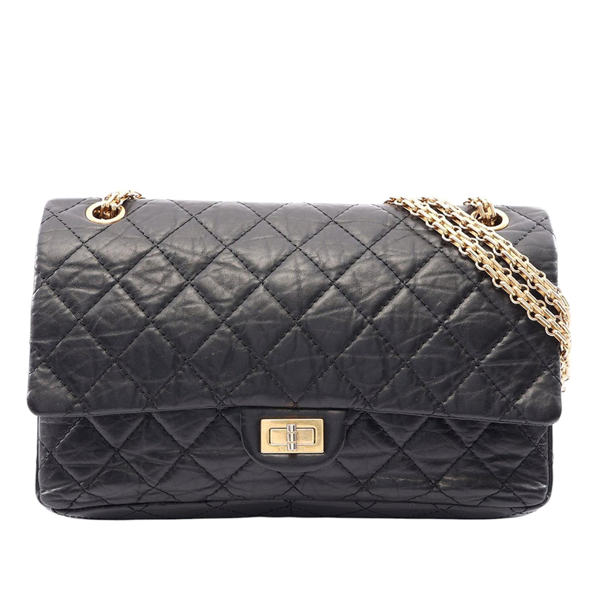 Chanel Quilted Aged Calfskin Reissue 2.55 Single Flap 225 — Black
