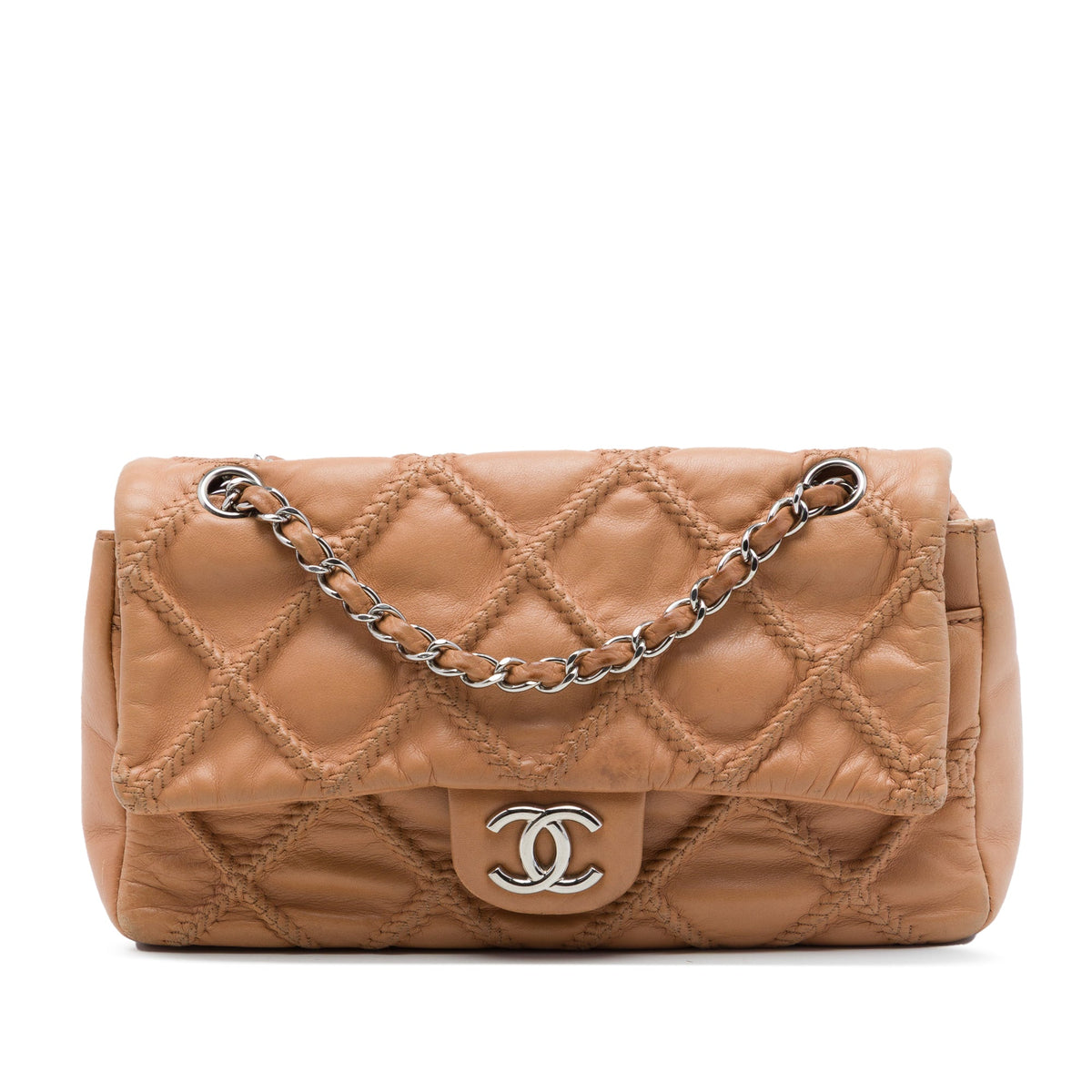 Chanel CC Quilted Calfskin Embossed Stitch Flap