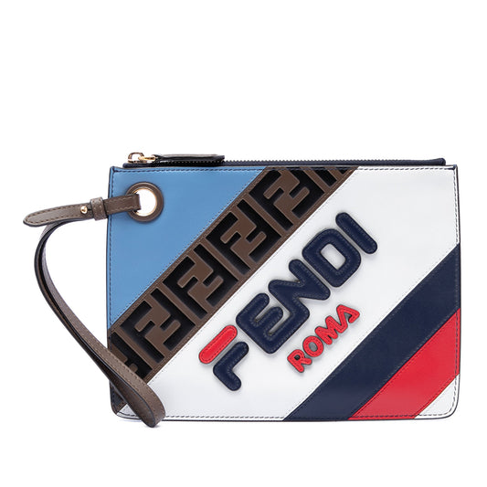 Fendi Fila Mania Multicolor Zucca Embossed Leather Clutch