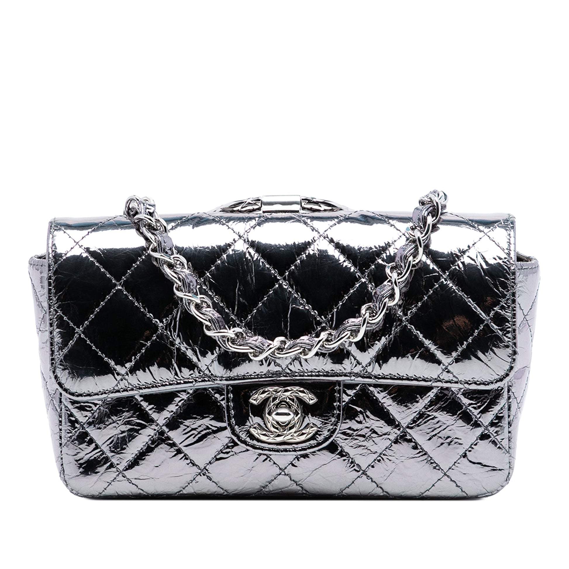Chanel Mini Quilted Metallic Calfskin Ring Top Handle Flap