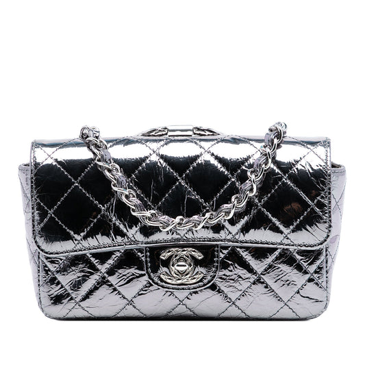 Chanel Mini Quilted Metallic Calfskin Ring Top Handle Flap